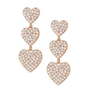 kate spade Yours Truly Rose Gold-Tone Crystal Encrustd Triple Heart Earrings NWT